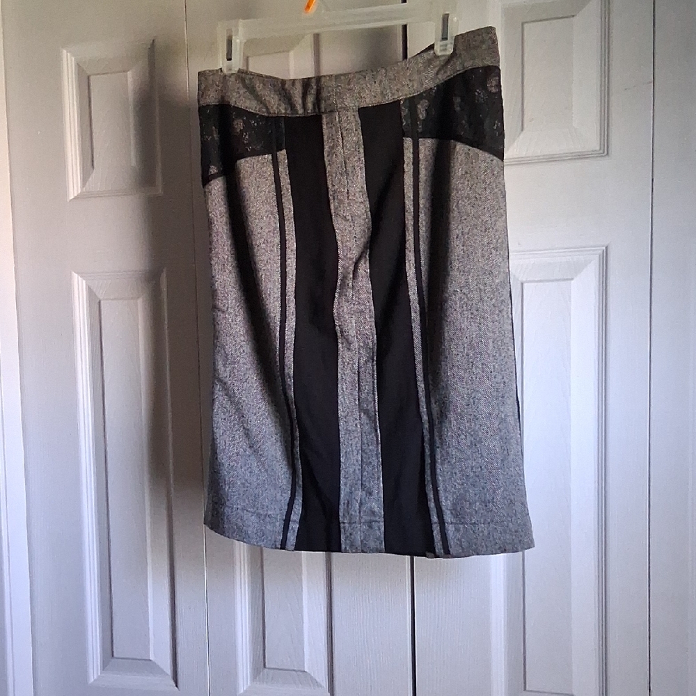 Black and Silver Knee-Length Pencil Skirt for Work